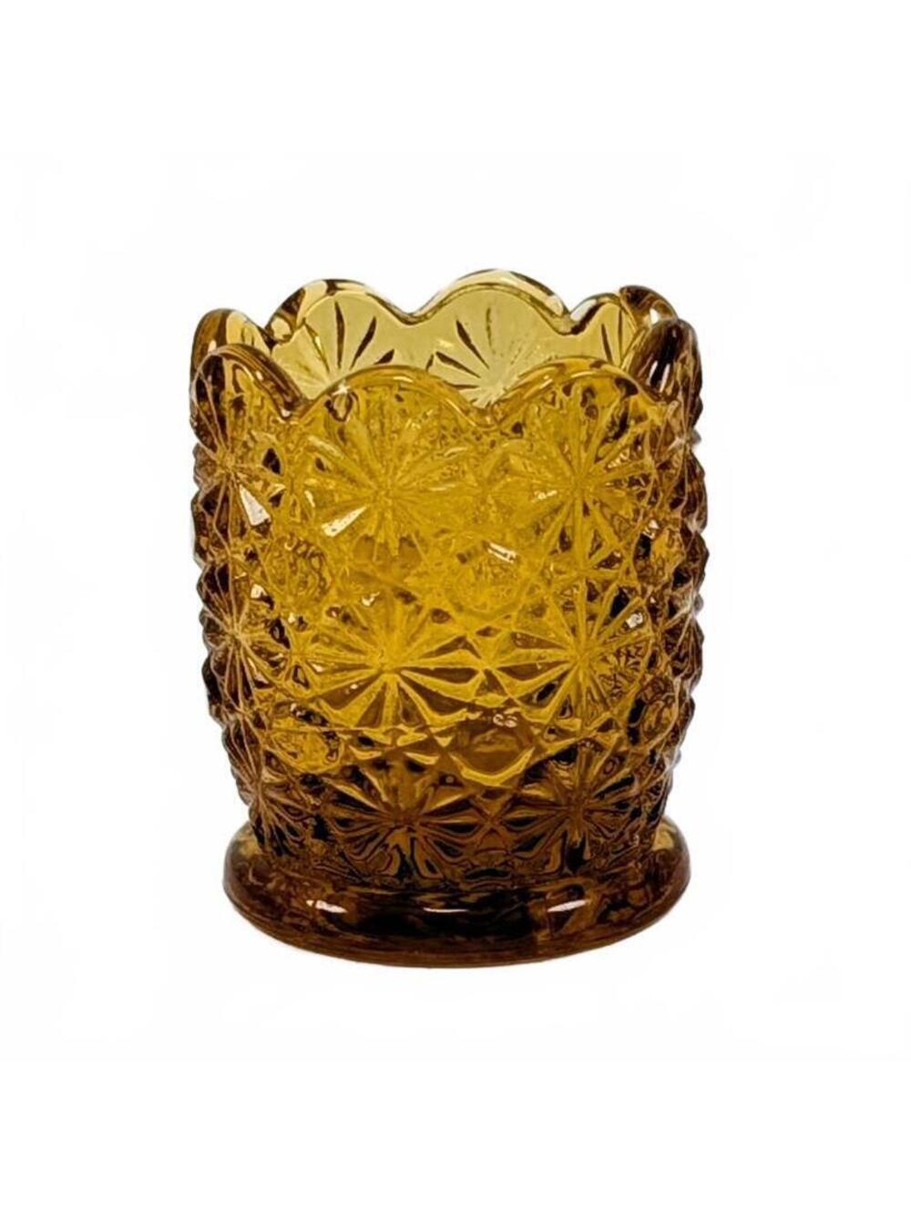 Vtg Amber Daisy & Button Toothpick Holder 2.25"